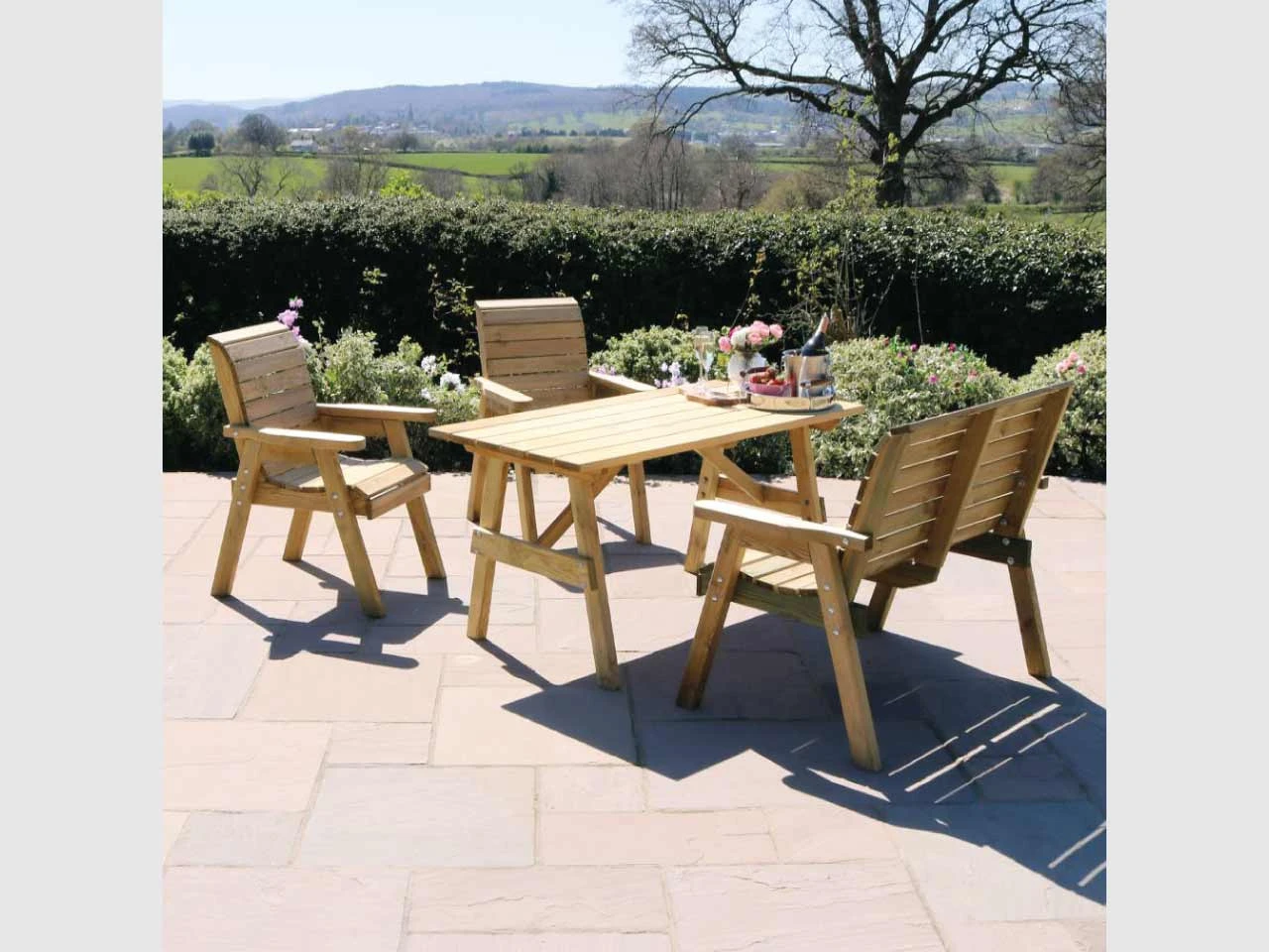 Charlotte Rectangle Table, 1 Bench & 2 Chair Set - Image 4