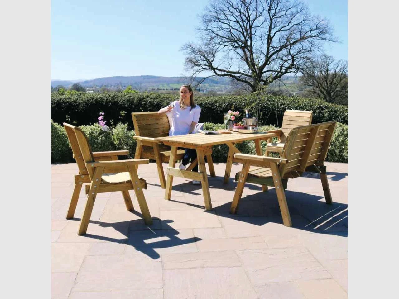 Charlotte Rectangle Table, 2 Bench & 2 Chair Set - Image 2