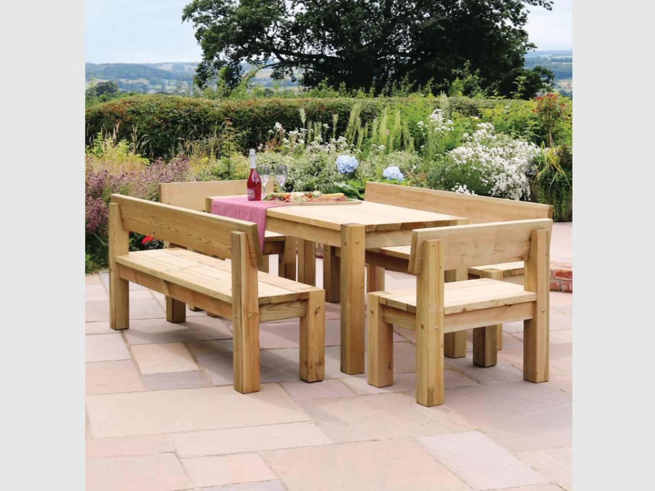 Philippa Table, 2 Bench And 2 Chair Set