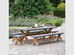 Burford Table And Bench Set, Large In Grey - Polystone