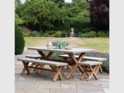 Burford Table And Bench Set, Small In Natural - Polystone